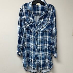 Cloth & Stone blue white plaid button-down long sleeve dress size small western